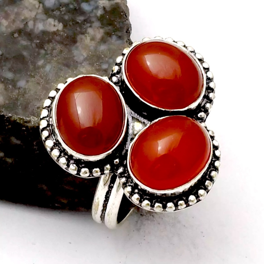 Carnelian Triple Stone Ring